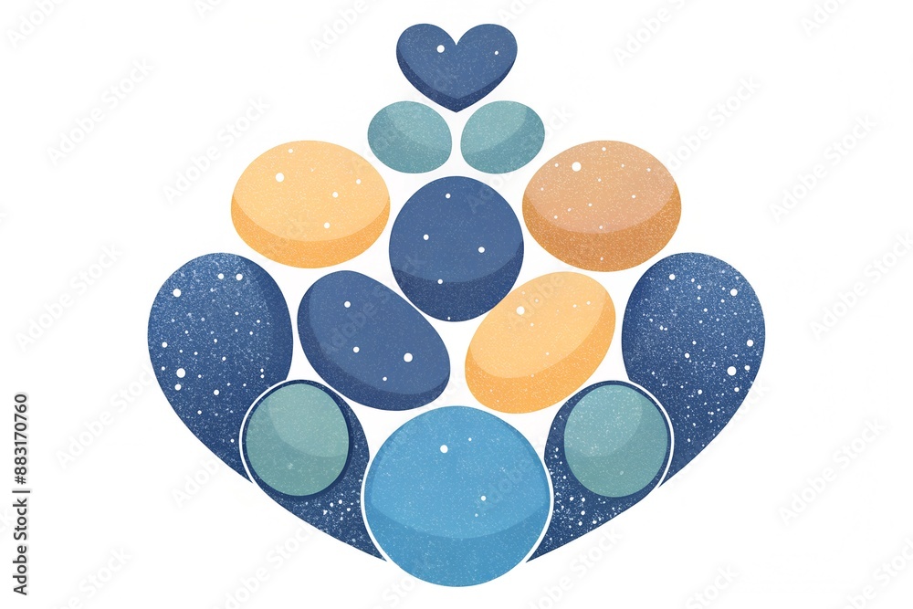 Heart-shaped arrangement of diverse, smooth pebbles. Perfect for romantic and serene settings. Heart-shaped arrangement of diverse, smooth pebbles. Perfect for romantic and serene settings.