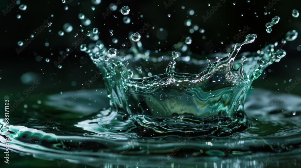High-speed capture of water droplets colliding mid-air, creating a spectacular splash and dispersion. High-speed capture of water droplets colliding mid-air, creating a spectacular splash and dispersion.