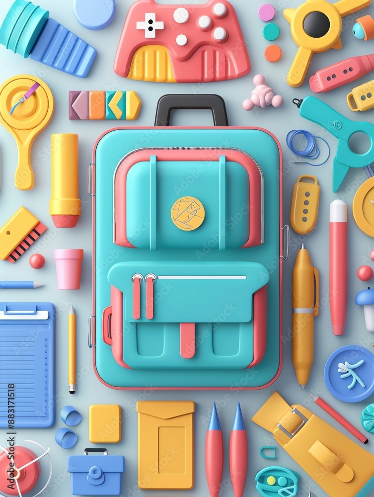 Simple vector icon illustration depicting a group of travel items at center for a website, isolated on a white background, 3D Rendering Simple vector icon illustration depicting a group of travel items at center for a website, isolated on a white background, 3D Rendering