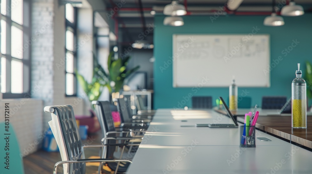 Naklejka premium Modern Office Interior Design with Empty Chairs and Desk