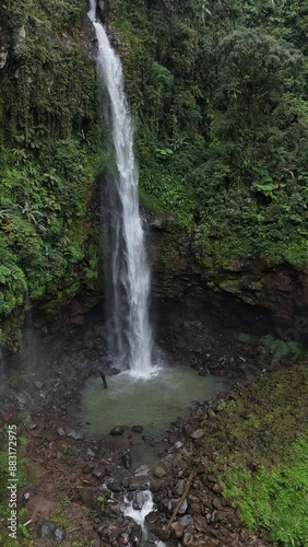 beautiful indonesia with drone waterfall