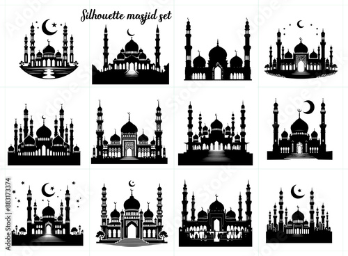 Silhouette Masjid vector set