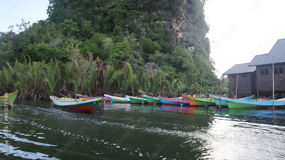 Natural scenery in the Rammang-Rammang tourist area, beautiful views during the day. Indonesian karst area Natural scenery in the Rammang-Rammang tourist area, beautiful views during the day. Indonesian karst area