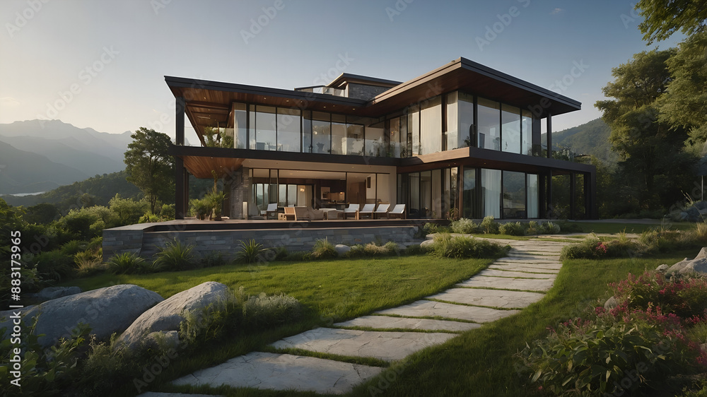 High-Resolution Image of a House with Breathtaking View
