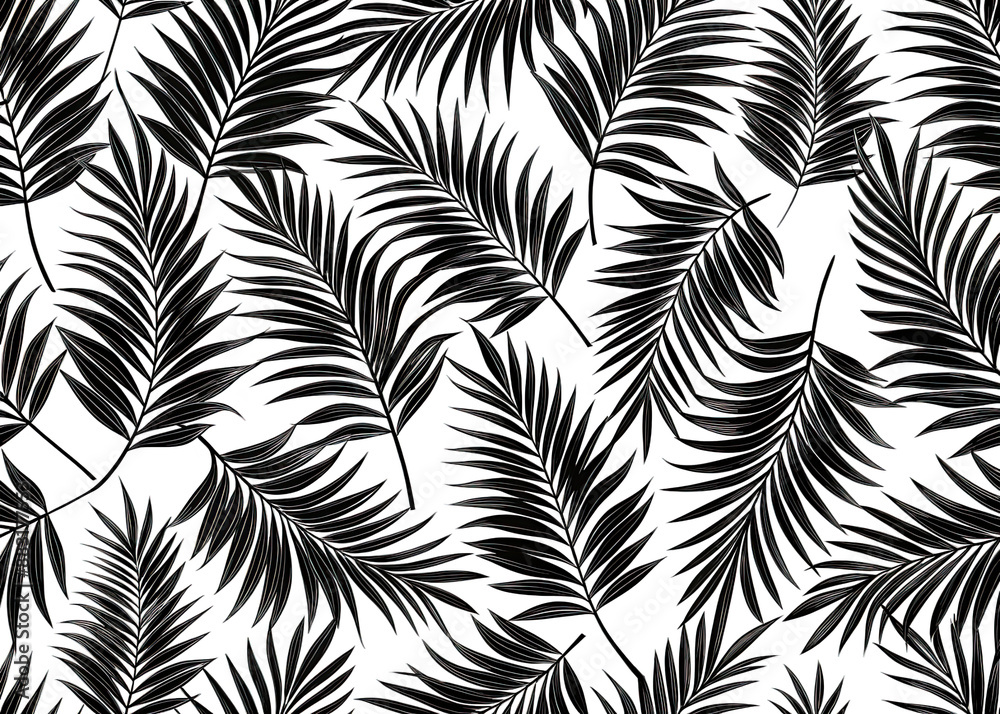 A simple, black and white illustrated seamless pattern featuring repeating images of small houses and trees. Generative AI A simple, black and white illustrated seamless pattern featuring repeating images of small houses and trees. Generative AI