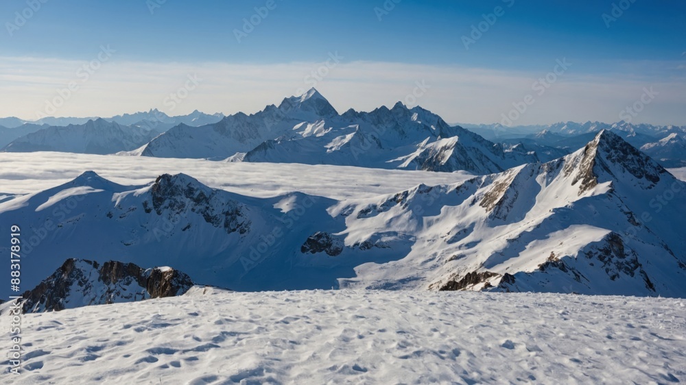 Snowy Mountain Range View From Peak Snowy Mountain Range View From Peak