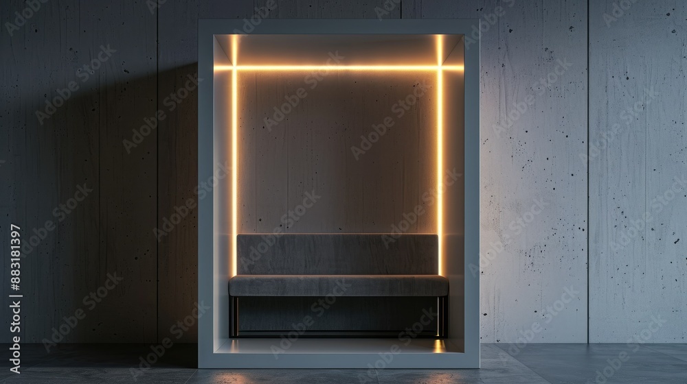 A blank booth system in a minimalist style, with a clean, uncluttered design and soft, ambient lighting. A blank booth system in a minimalist style, with a clean, uncluttered design and soft, ambient lighting.