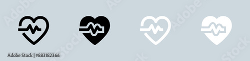 Heart beat icon set in black and white. Health signs vector illustration.