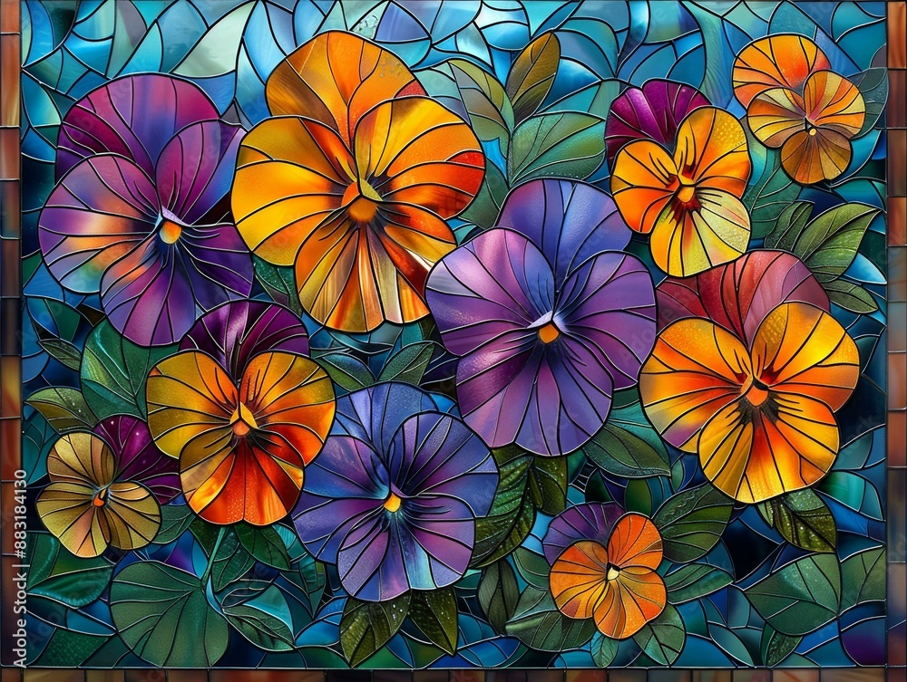 Colorful Stained Glass Mosaic Flowers