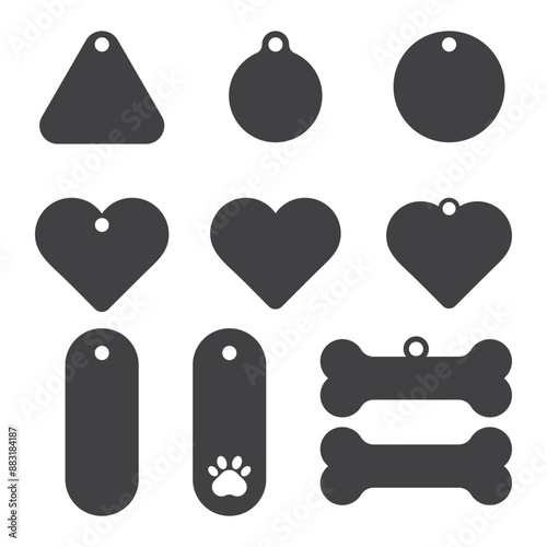 Pet tags set. Template for plotter lazer cutting of paper, wood