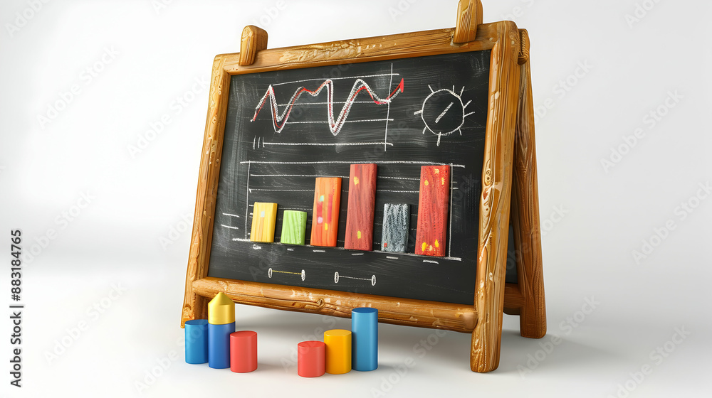 3D Flat Icon: Blackboard Performance Graph Chart Dreamy Background for Business Success 3D Flat Icon: Blackboard Performance Graph Chart Dreamy Background for Business Success