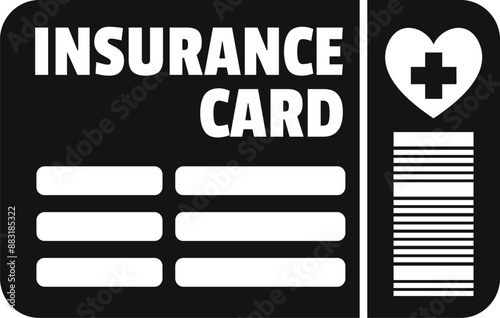 Black and white icon representing an insurance card guaranteeing healthcare coverage and helping with medical expenses