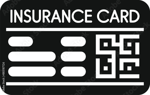 Black icon of an insurance card with a qr code, representing health insurance and medical coverage