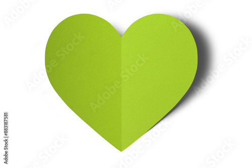 Green origami paper heart isolated on transparent background.