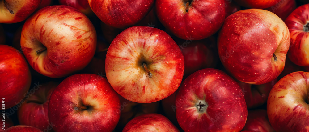 A vibrant collection of red apples stacked together, showcasing their glossy skins and rich color, indicating freshness and vitality. A vibrant collection of red apples stacked together, showcasing their glossy skins and rich color, indicating freshness and vitality.