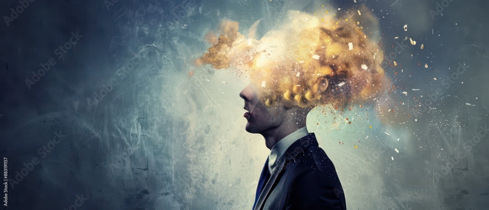 Obraz premium Man With Exploding Head In Abstract Art