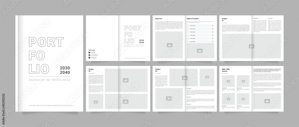 Real estate portfolio design or interior portfolio pages or architecture portfolio brochure template with 12 pages premium EPS vector design Real estate portfolio design or interior portfolio pages or architecture portfolio brochure template with 12 pages premium EPS vector design