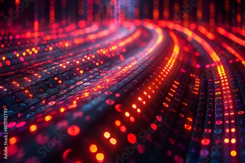 a close up of a computer keyboard with red and blue lights. photo