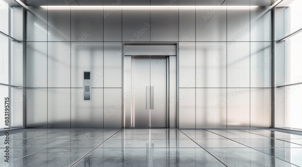 Elevator chrome metal silver closed door, modern and elegant elevator hall interior. Elevator chrome metal silver closed door, modern and elegant elevator hall interior.