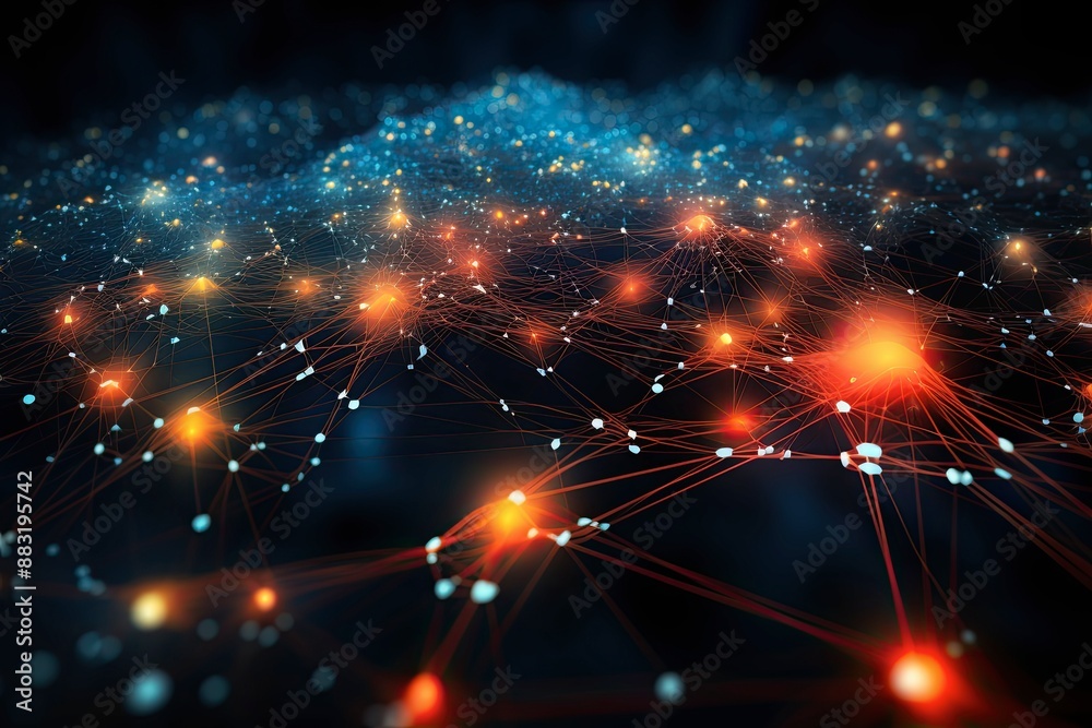 Obraz premium 3D Brain Art with Glowing Circuits and Virtual Neurons, Computer-brain Synergy Within Vast Networks