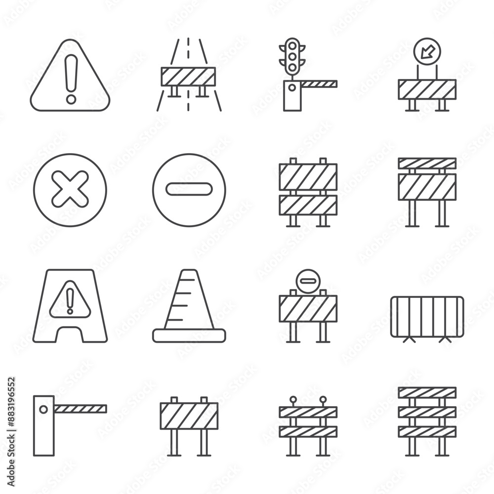 Road block and pedestrian barrier blue editable stroke thin linear outline icons set isolated on white background flat vector illustration Road block and pedestrian barrier blue editable stroke thin linear outline icons set isolated on white background flat vector illustration