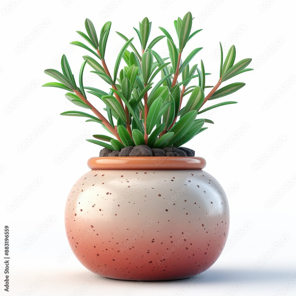 Rosemary sprigs, fresh and fragrant, displayed in a rustic jar. Single Object, 3d Blender on white background Rosemary sprigs, fresh and fragrant, displayed in a rustic jar. Single Object, 3d Blender on white background