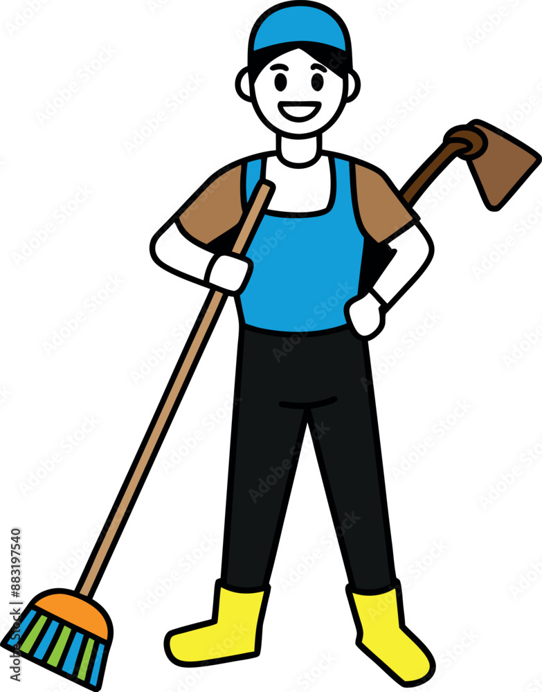 cleaner man cartoon character emoji vector art flat design background illustrations cleaner man cartoon character emoji vector art flat design background illustrations