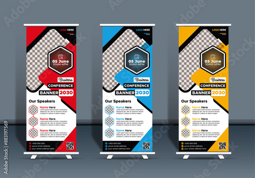 Corporate conference business roll up banner design pull up signage standee x retractable meeting banner design template