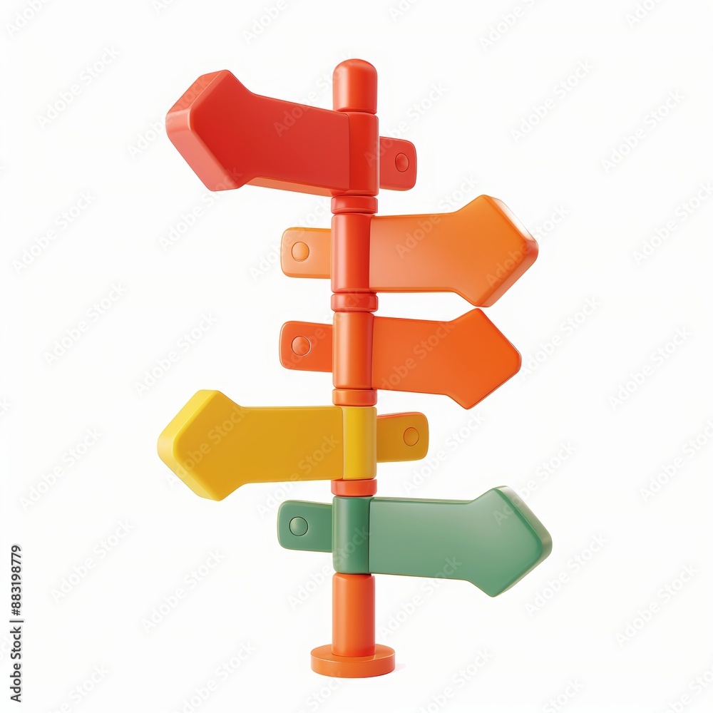 Vibrant Directional Sign on White Background Generative AI Vibrant Directional Sign on White Background Generative AI