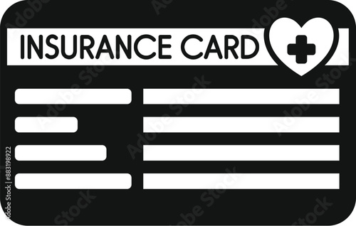 Black and white icon of an insurance card providing coverage for medical expenses