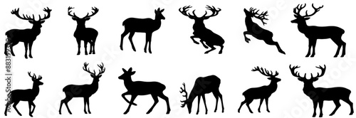 Deer silhouette vector set, Deer silhouette hunting silhouettes pack, Deer vector set, Set of Deer Silhouettes, animals silhouette set, Black reindeer silhouettes, Deer vector set