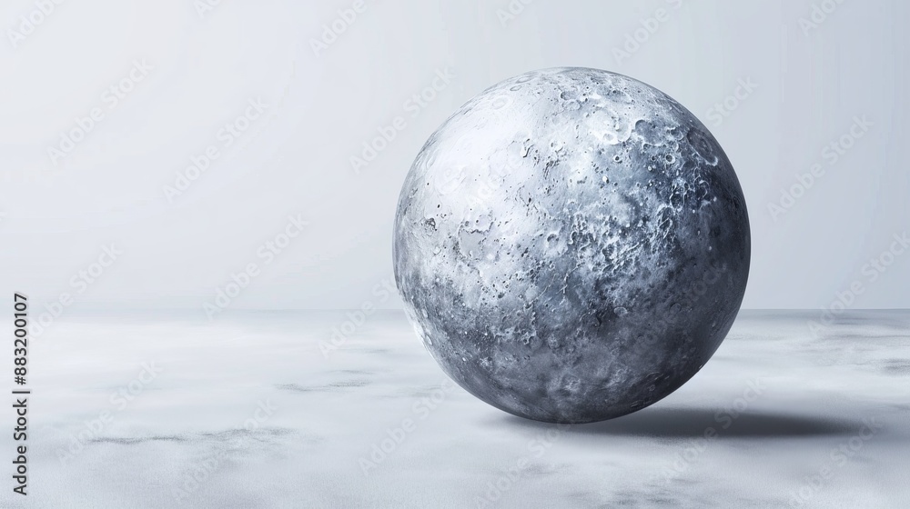 A smooth metallic ice ball set against a gray background, highlighting its intricate surface texture and perfect round shape, combining natural and artistic elements.