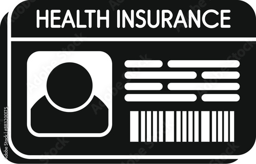 Black icon of a health insurance card providing medical security and coverage for healthcare services