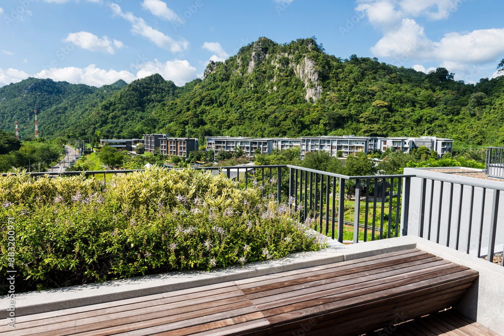 Rooftop seat of modern condo with other buildings in valley, Korat Rooftop seat of modern condo with other buildings in valley, Korat