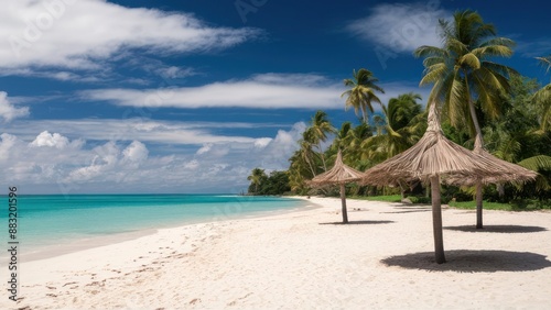 Panorama of Beautiful Beach with White Sand and Turquoise Ocean © Abood