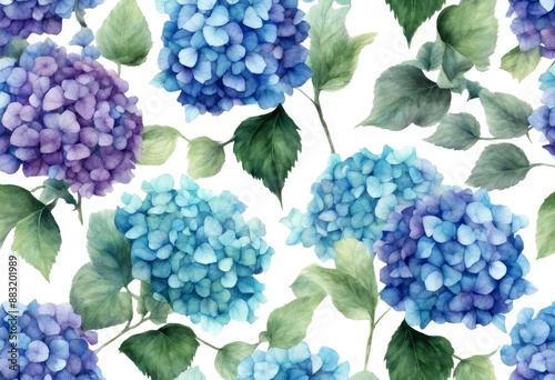 drawn violet arrangement floral seamless flower twigs turquoise out background blossom pattern leaf cut art hydrangea artistic flowers blue hand olated watercolor leaves bloom illustration dark green