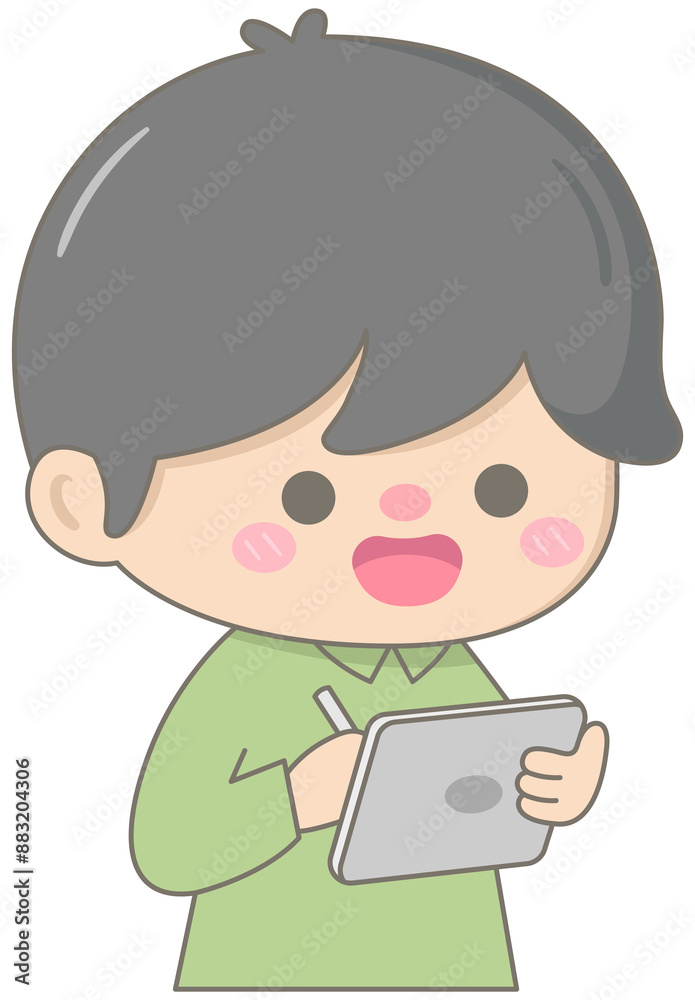 Office scene activity business man characters holding smartphone or tablet Office scene activity business man characters holding smartphone or tablet