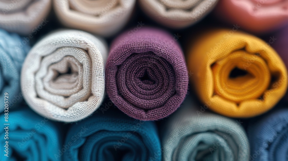 This vibrant image shows an array of colorful fabric rolls neatly stacked in a textile store, highlighting a variety of textures and materials available for crafting and sewing. This vibrant image shows an array of colorful fabric rolls neatly stacked in a textile store, highlighting a variety of textures and materials available for crafting and sewing.