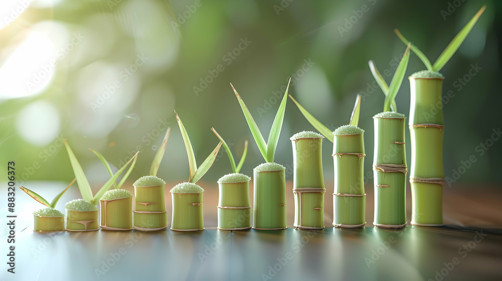 3D Flat Icon of Sugar Cane and Horizontal Graph on Dreamy Background for Steady Sugar Commodity Value Isolated White Background 3D Flat Icon of Sugar Cane and Horizontal Graph on Dreamy Background for Steady Sugar Commodity Value Isolated White Background