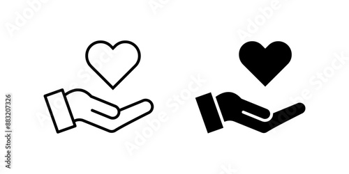 Heart in hand Icon set. Symbol isolated white background. vector illustration. color editable.
