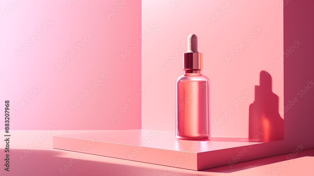 Pink dropper bottle on minimalist pink backdrop, ideal for beauty, skincare, or cosmetic product presentations. Modern and vibrant aesthetic. Pink dropper bottle on minimalist pink backdrop, ideal for beauty, skincare, or cosmetic product presentations. Modern and vibrant aesthetic.