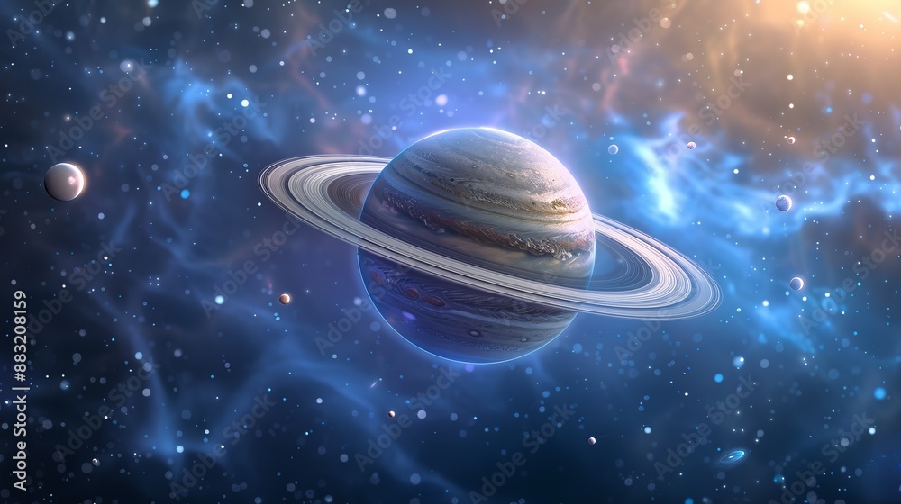 Artistic rendering of Saturn with its rings set against a swirling cosmic backdrop, combining realism with abstract elements, invoking a sense of wonder and exploration. Artistic rendering of Saturn with its rings set against a swirling cosmic backdrop, combining realism with abstract elements, invoking a sense of wonder and exploration.