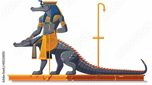 Sobek - Ancient Egyptian Deity of Fertility and Military Power Flat Illustration | Historical Religious Character with Nile Crocodile Head photo