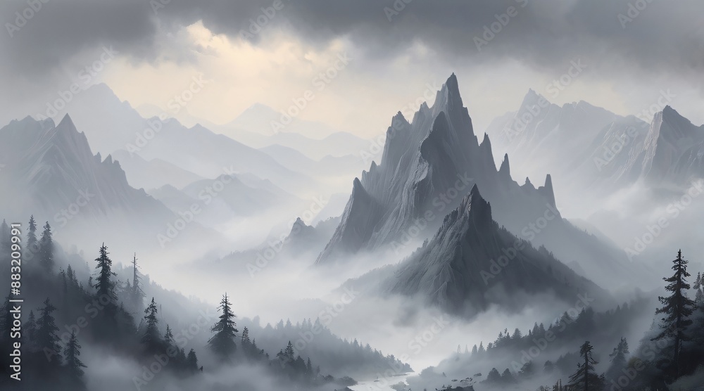 beauty of grey mountains with foggy background beauty of grey mountains with foggy background
