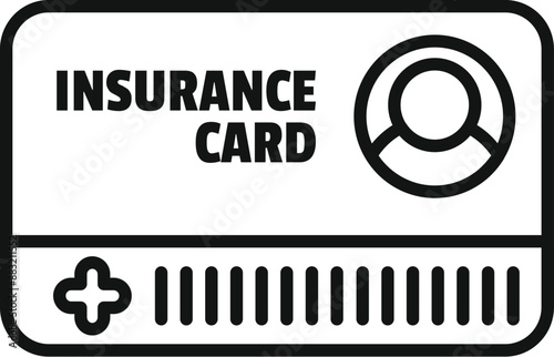 Black and white icon representing an insurance card, symbolizing health coverage and medical expenses