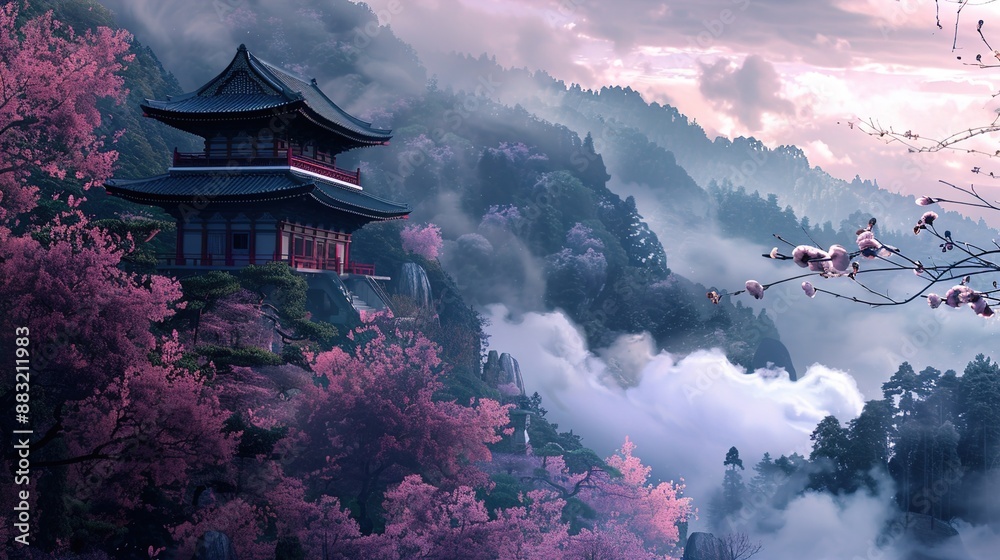 Obraz premium Spiritual Harmony: Unveiling the Peaceful Beauty of Japanese Mountain Temples