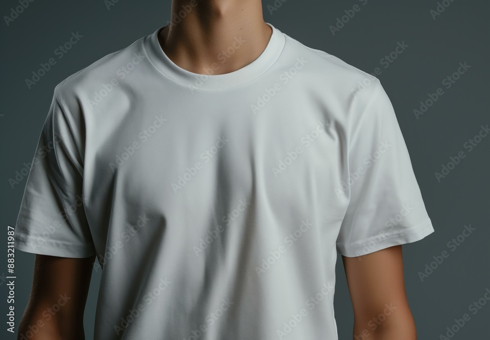 A close-up of a male wearing a plain white oversized t-shirt. A close-up of a male wearing a plain white oversized t-shirt.