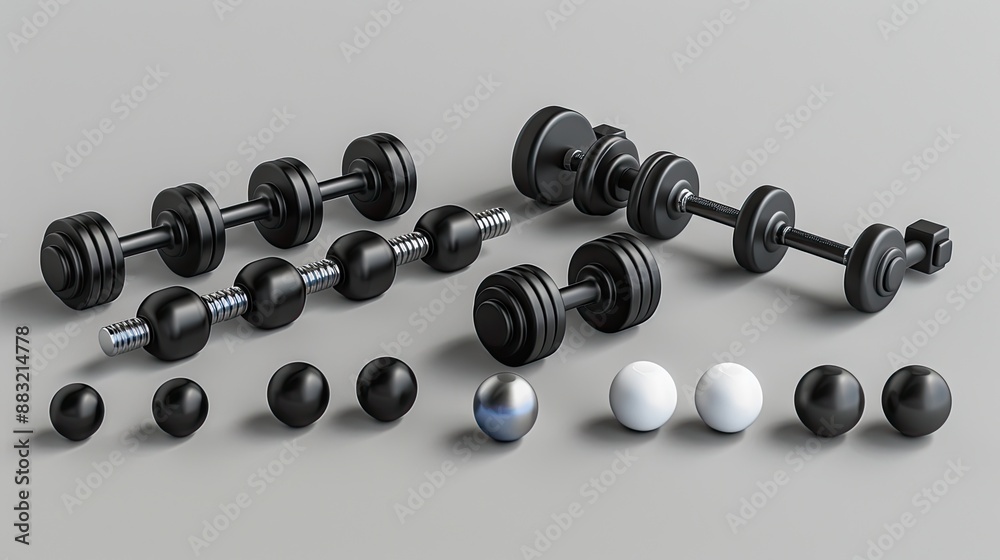 Black Dumbbells and Weights Fitness Equipment. Black Dumbbells and Weights Fitness Equipment.