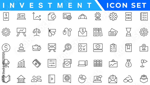 Investment Line Editable Icons set. Vector illustration in modern thin line style of business related icons: types of investments, economics, profit, savings, and more. Isolated on white