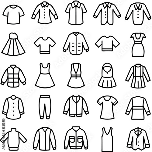 Outerwear apparel for women and girls vector icon set